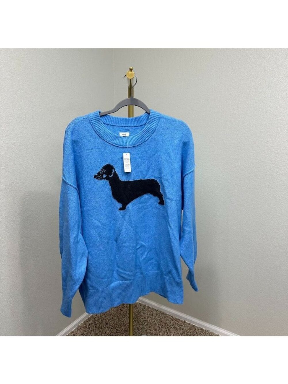 Aerie Softest Luxe Crew Neck Cozy Sweater Dachshund Dog Graphic Womens Large NEW
